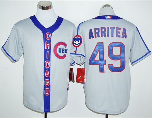Cubs #49 Jake Arrieta Grey Cooperstown Stitched MLB Jersey - Click Image to Close